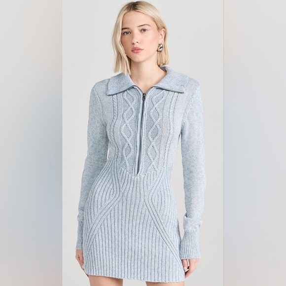 Free People Dresses & Skirts - Free People Mont Blanc Mini Dress Blue Womens Medium Sweater Knit Boho Winter